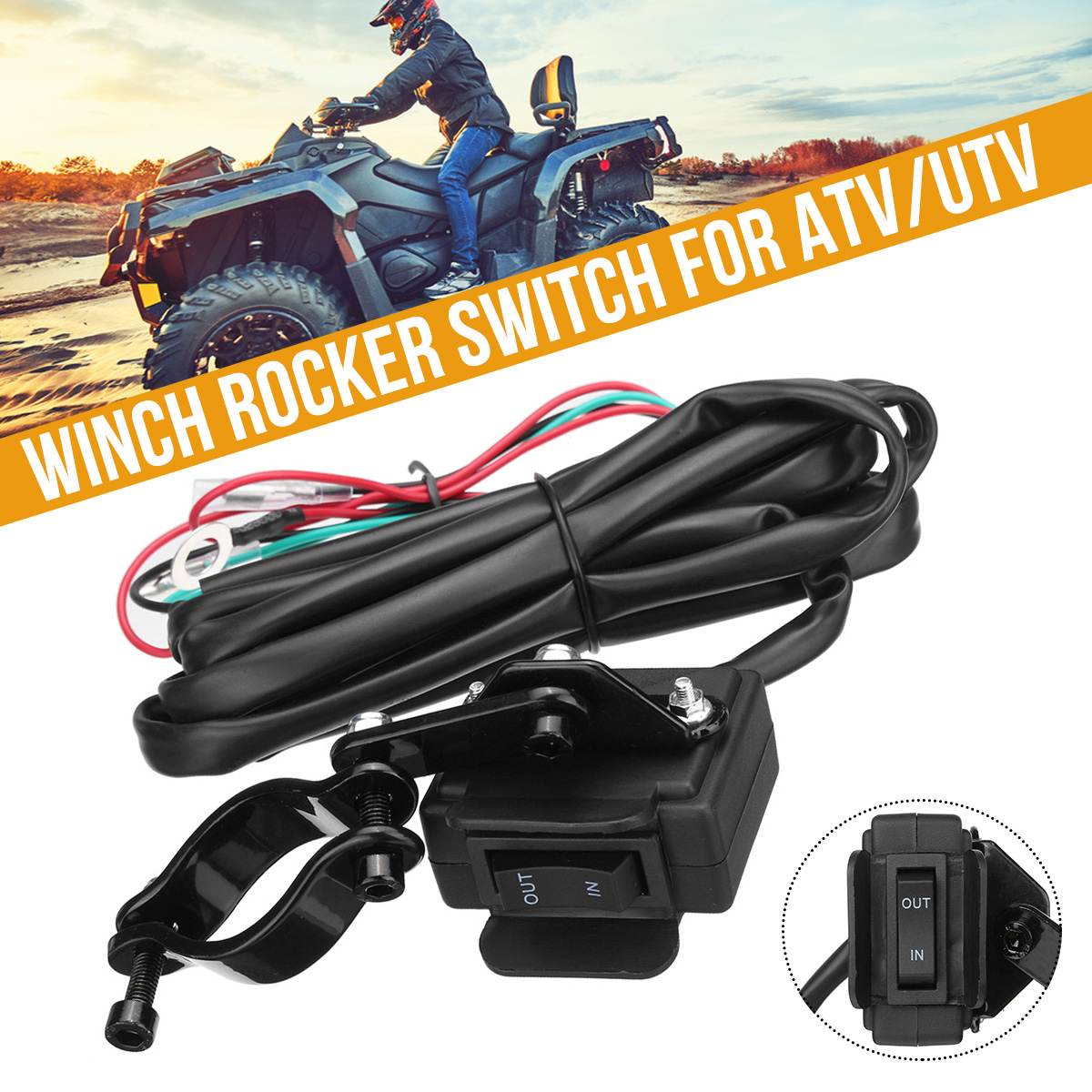 Motorcycle ATV/UTV Winch Rocker Thumb Switch with Mounting Bracket Handlebar Control Line Kit Winch Accessories