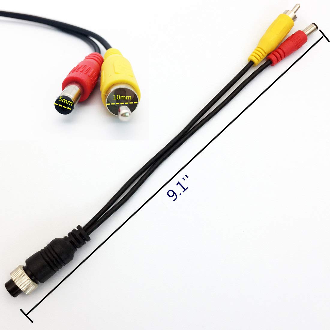 (2 pcs Pack) M12 Adapter 4 Pin Female Aviation Plug to RCA AV + DC Male Extension Cable for Car Camera