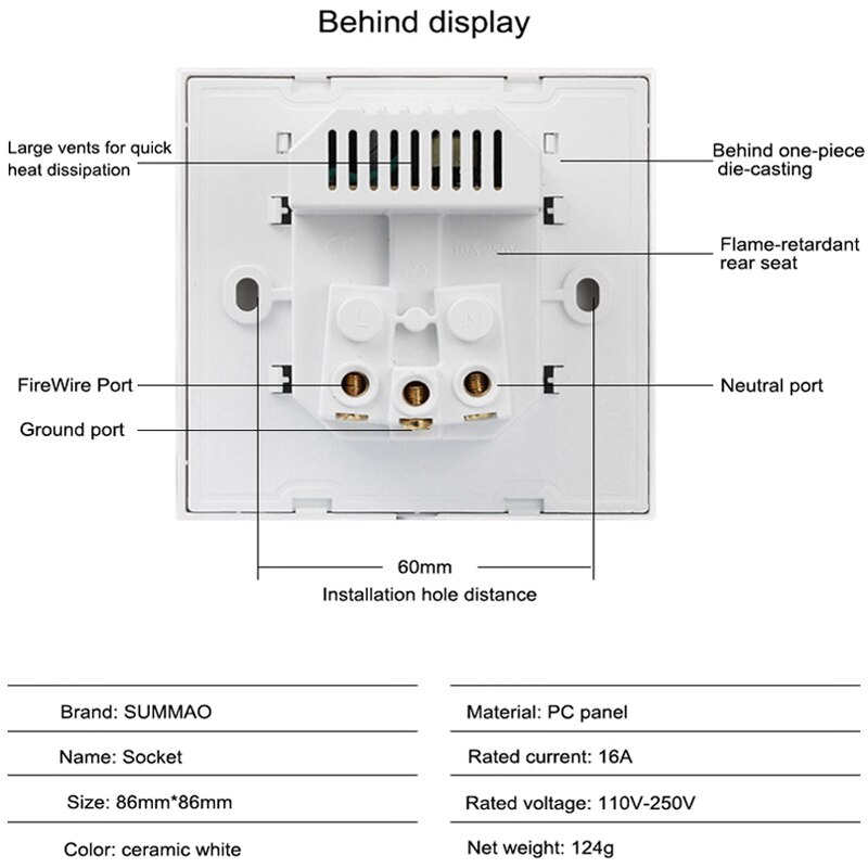PC Panel Wall Socket BOX Electrical Outlet with USB Ports Charger Power Adapter Room Hotel 16A 250V EU Standard Sockets 86*86mm