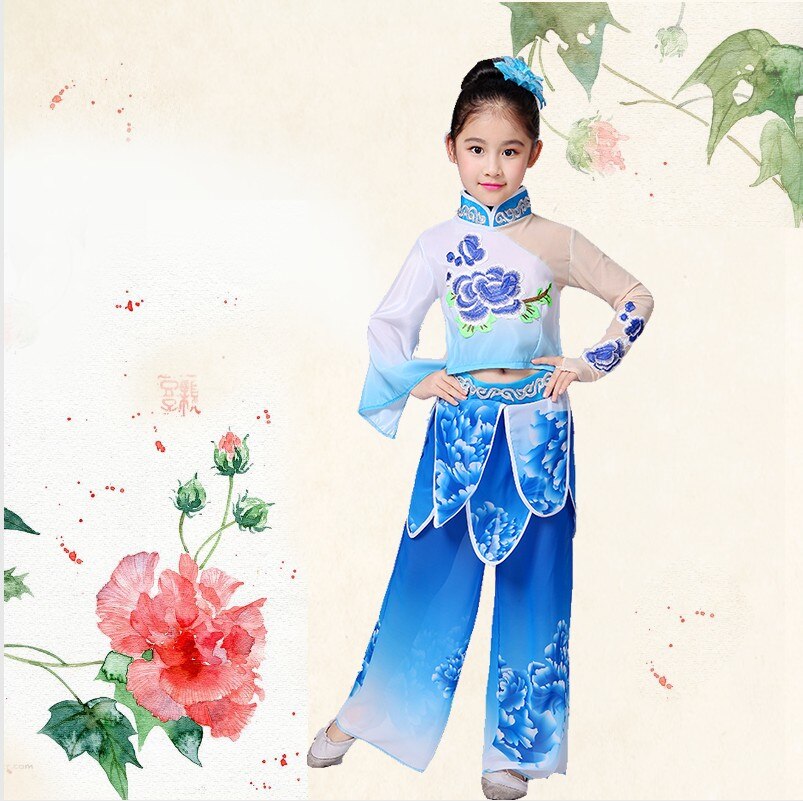 Chinese Traditional Dance Costume for Girls Yangko Dance Suit Classical Drum Fan Clothing Chinese Folk Dance Costume