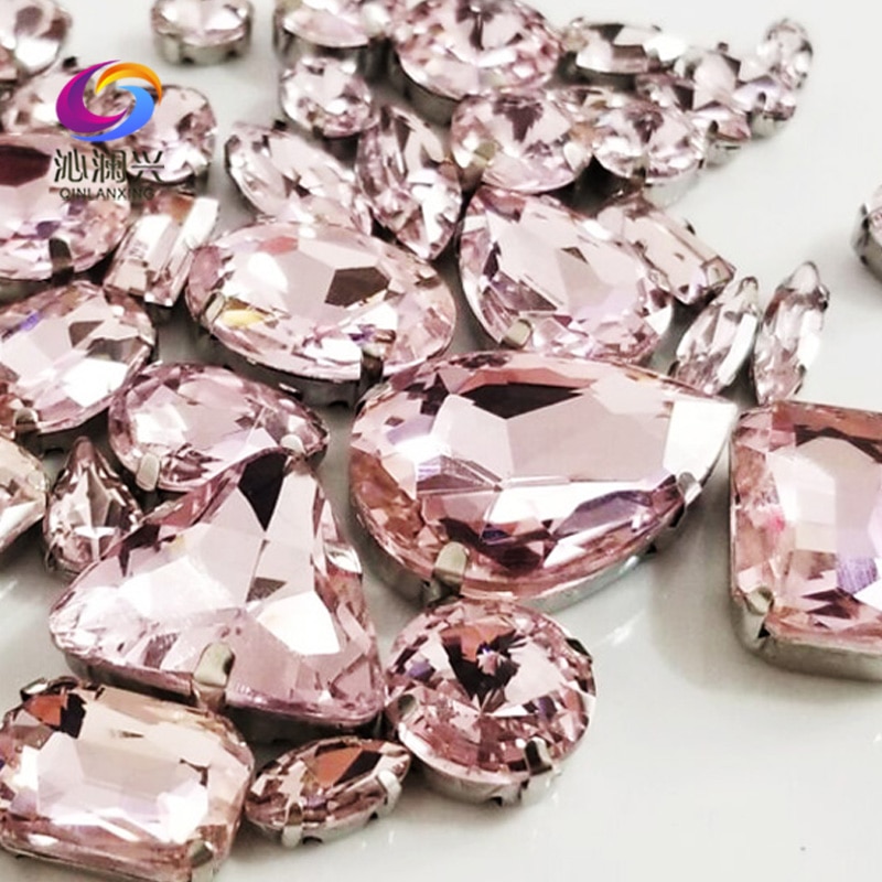 68 pcs roze mix vorm supe glas kristal materiaal naaien klauw steentjes, diy/Kleding accessorie