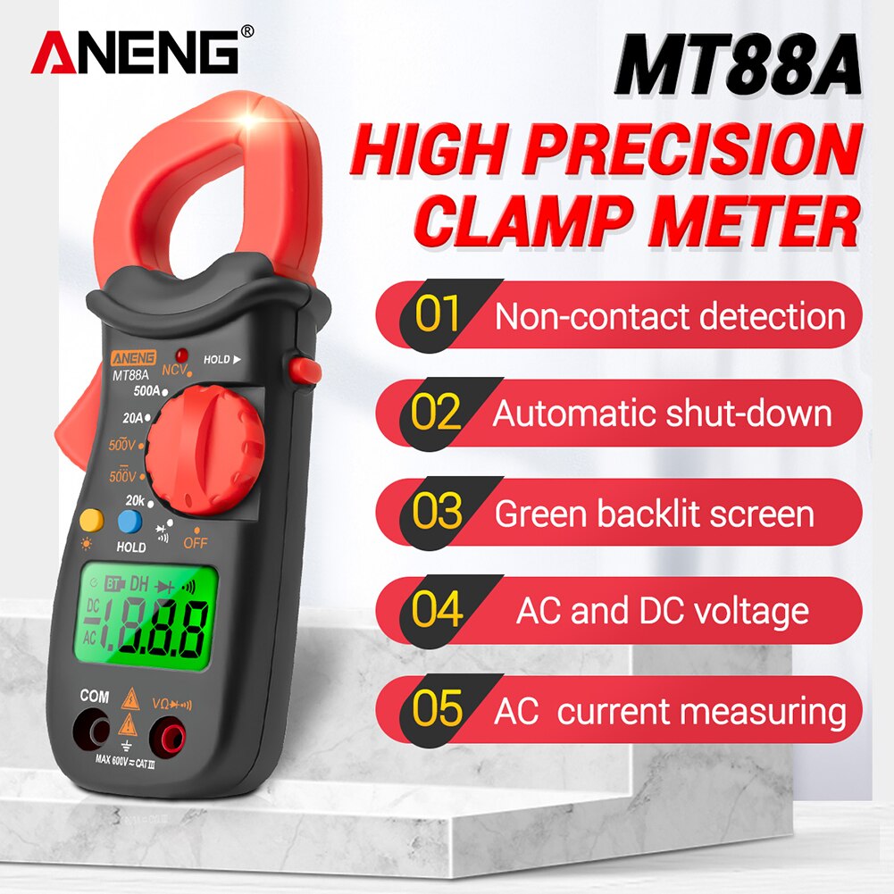 Digital Clamp Meter 1999 Counts Non-contact Digital Clamp Multimeter ANENG MT88A AC DC Voltage NCV Tester with Backlight