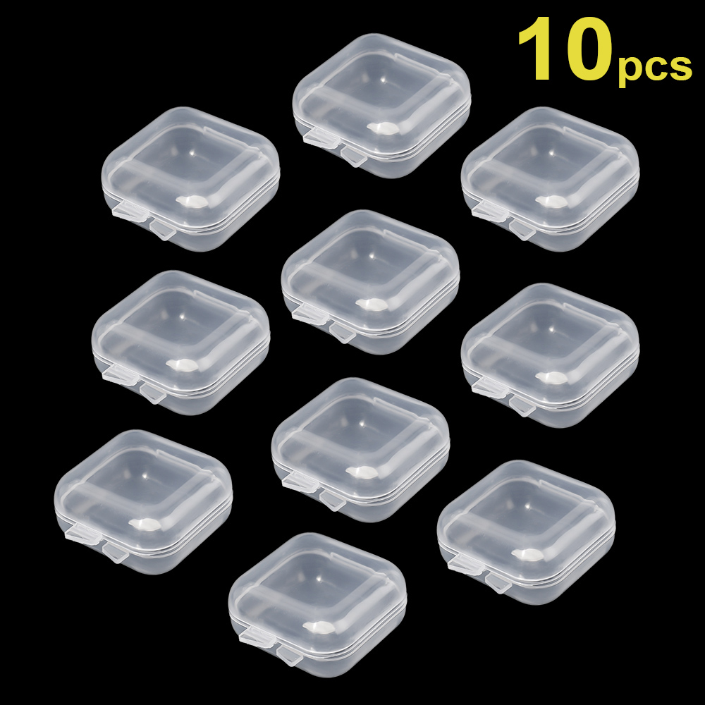 Square 3.5cm Mini Clear Plastic Storage Box Container with Hinged Lid Boxes for Earrings Ring Tiny Jeweley Beads DIY Button Case: green