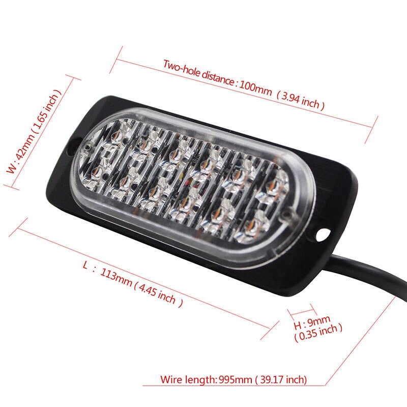 Ultra-Slim LED 36W Police Lights 12V-24V 12 LED Car Emergency Truck Side Strobe Warning Light Car Lights