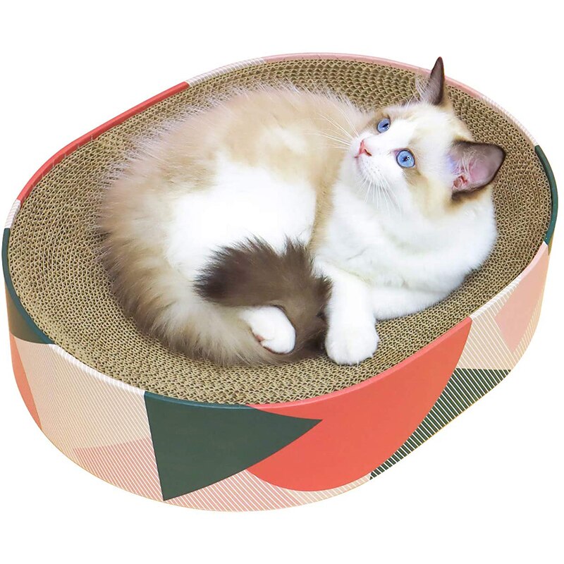 Pet Cat Scratcher Cardboard Corrugated Scratch Pad Cat Scratcher Lounge kitty Beds for Furniture Protection Cat Training Toys: oval