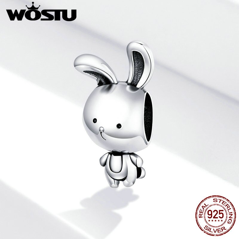 WOSTU Originale 925 Sterling Silver branelli di Fascino del coniglio di AMORE Del Fiore Del Pendente Del Panda Pendenti E Ciondoli Misura I Braccialetti Donne Gioielli FAI DA TE