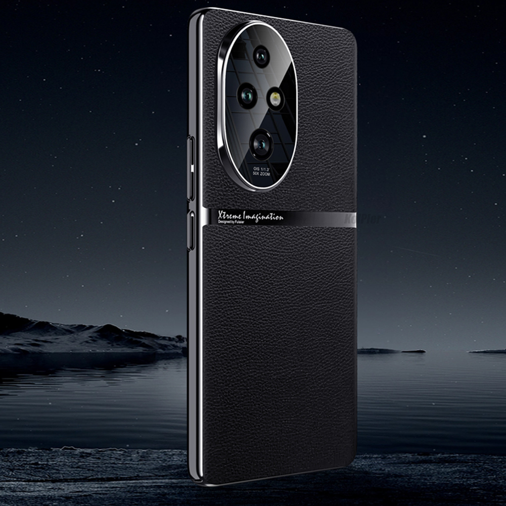 Originele Case Voor HONOR 200 Pro Luxe lederen Harde Schokbestendige Cover Voor HONOR 200 PRO Lens Bescherming Plating Skin Coque: Black