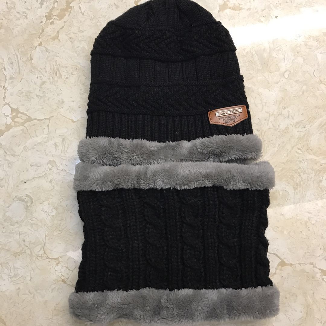 Cagoule pour le visage en cachemire, bonnets à double usage, écharpe pour garçon, fille, enfants, laine en tricot épais, en hiver: Black