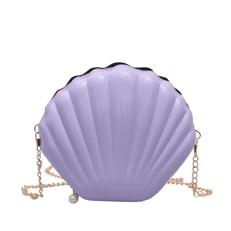 Yogodlns Vrouwen Wilde Mode Shell Zakken Keten Schoudertas Parel Rits Vrouwen Pvc Zak Zomer Mini Messenger Bags: Purple