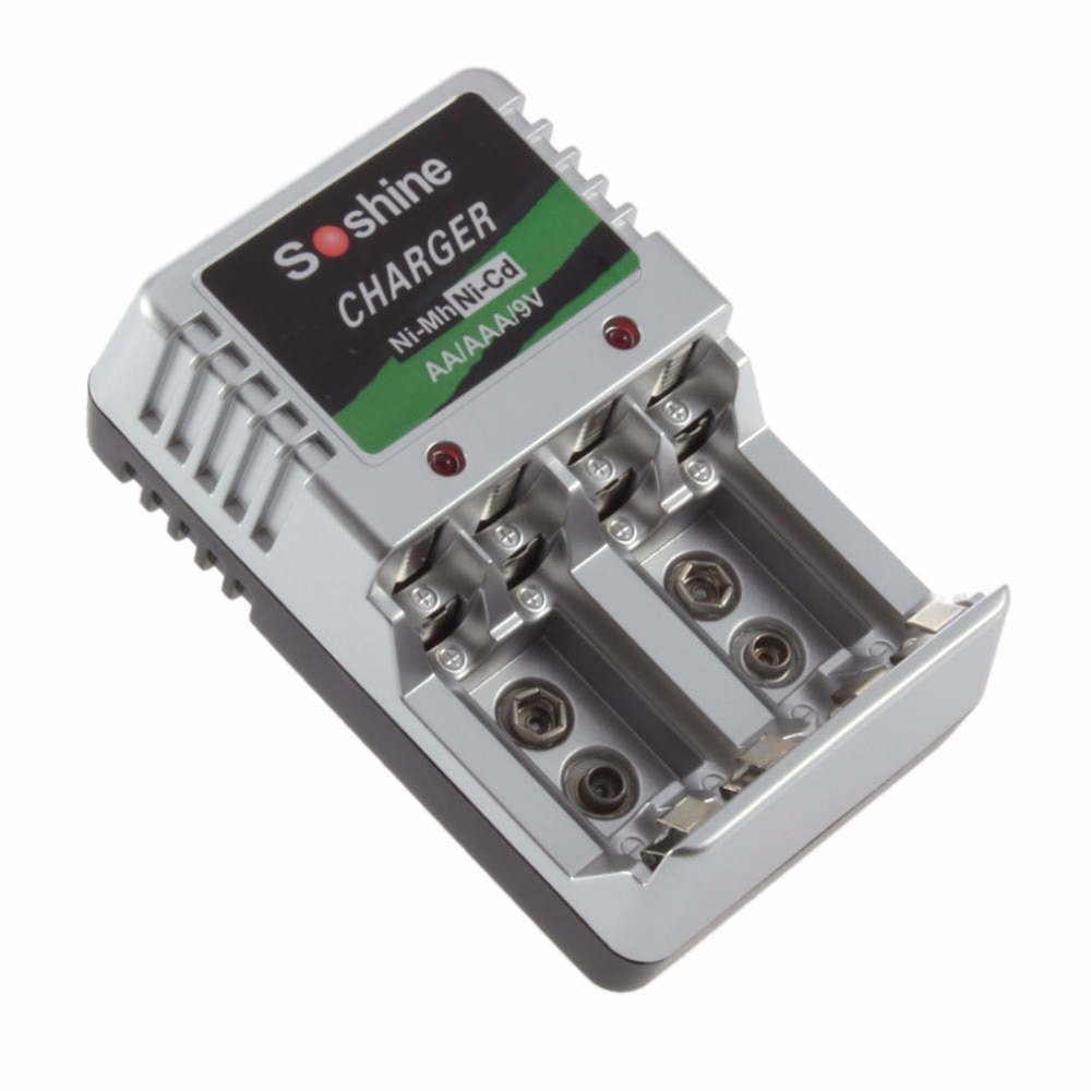 Soshine Rechargeable Battery Charger AA AAA 9V Ni-MH Ni-Cd Batteries Wall Desk Charging Chargers for Travel EU Plug