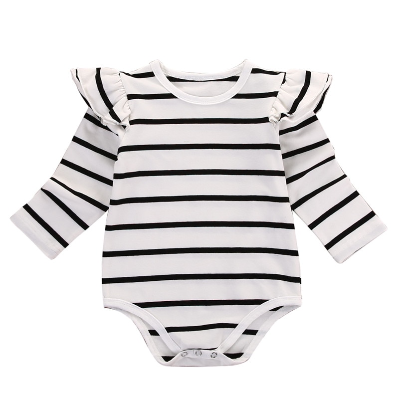 Gestreepte Pasgeboren Ruches Stroken Baby Meisje Lange Mouw Katoen Bodysuit Turnpakje Kleine Kinderen Meisje Kleding