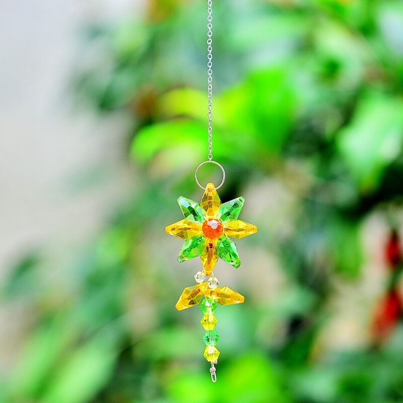 Kainai Tuin Suncatcher Haning Bloem Venster Decoratie Ornament Art Rainbow Maker Diy Suncatcher Tuin Deco Kristal Fengshui: golden green