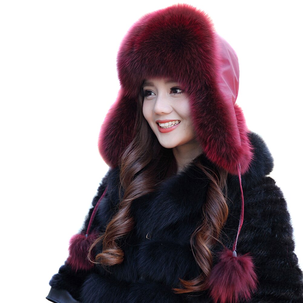 Winter Warm Faux Fur Hat Korean Hat Female Thick Comfortable Warm Ski Hat Ear Protection NYZ Shop: Red