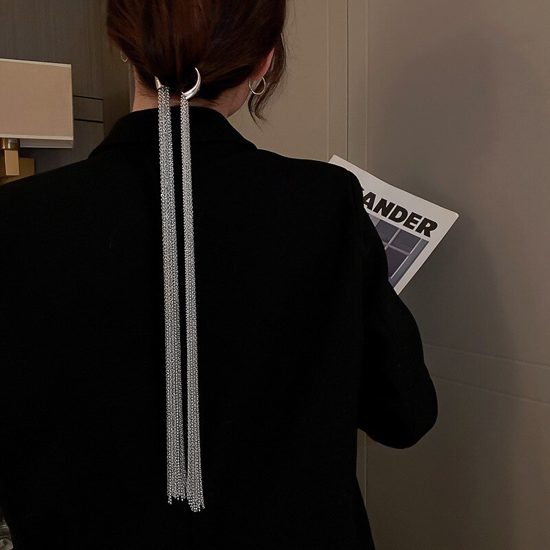 FYUAN Mode Zilveren Kleur Ketting Haarspelden Vrouwen Gevlochten Hoofdband Lange Kwast DIY Hairwear Accessoires Statement Sieraden