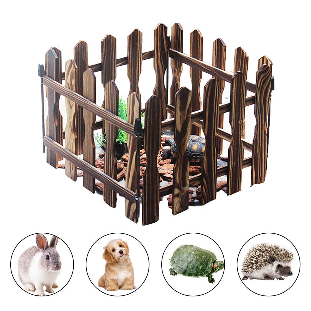 Pet Playpen Carbonized Pet Fence Turtle Wooden Fence Rabbit Tortoise Fence 4pcs For Indoor Outdoor Use Pet Gate