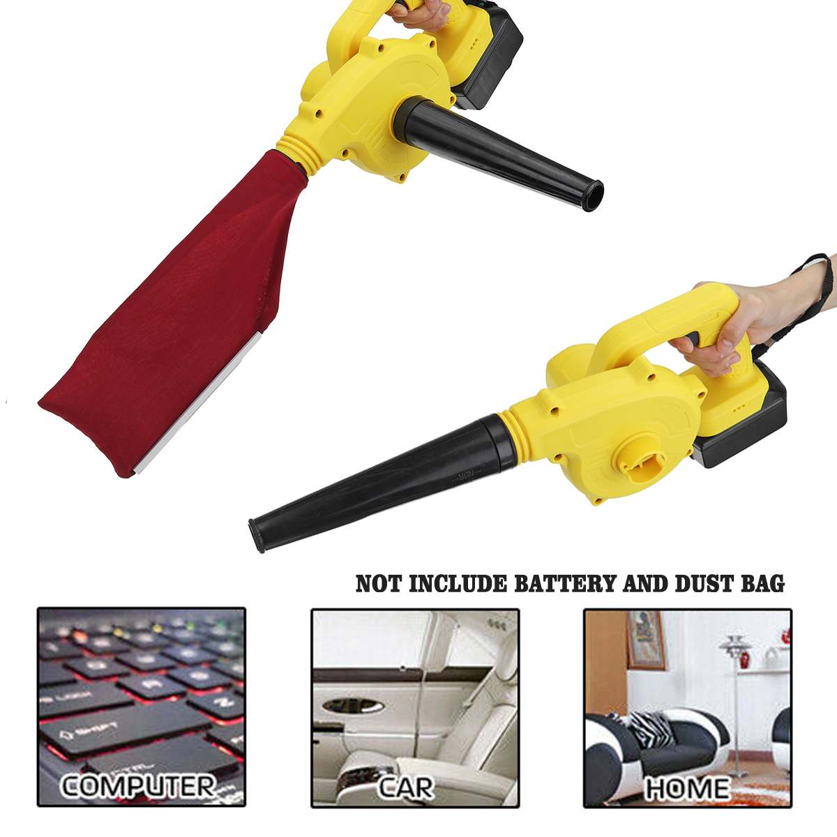 Drillpro soplador de aire eléctrico inalámbrico, soplador de hojas de mano y herramienta de succión de polvo de ordenador CollectorCleaner para batería Makita 18V
