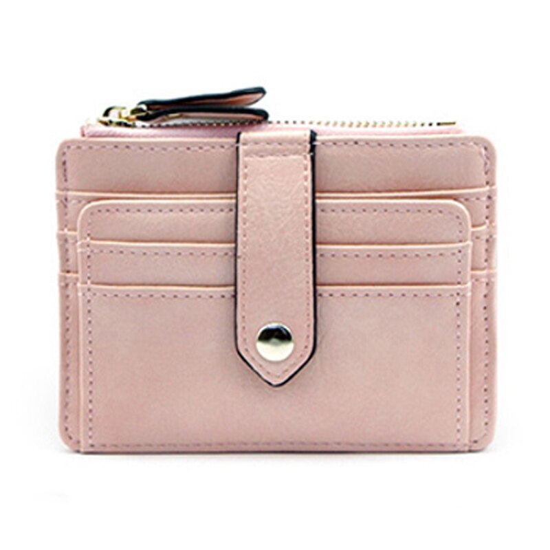 TANGYUE porte-carte d'identité de crédit pour femmes portefeuille en cuir pour cartes de crédit étui de poche titulaire de carte de banque mince voyage avec fermeture à glissière: Rose