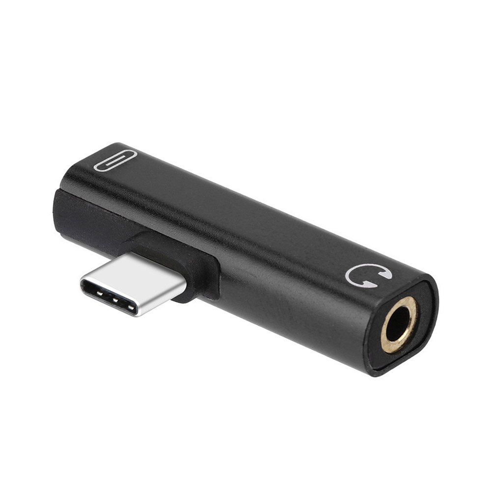 2 In 1 Type C Naar 3.5Mm Jack Koptelefoon Opladen Converter T-Vormige Draagbare Audio Charger Adapter Voor mobiele Telefoon Xiaomi Huawei: Black