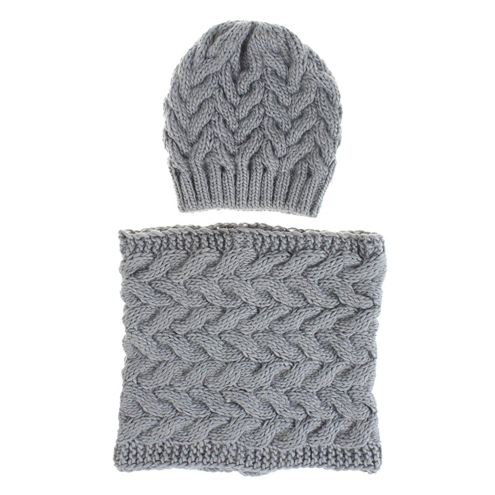 Winter muts sjaal set voor meisjes dames gebreide muts met zoom, muts, muts, casual warme muts, echarpe bonnet femme  #3f: Grijs
