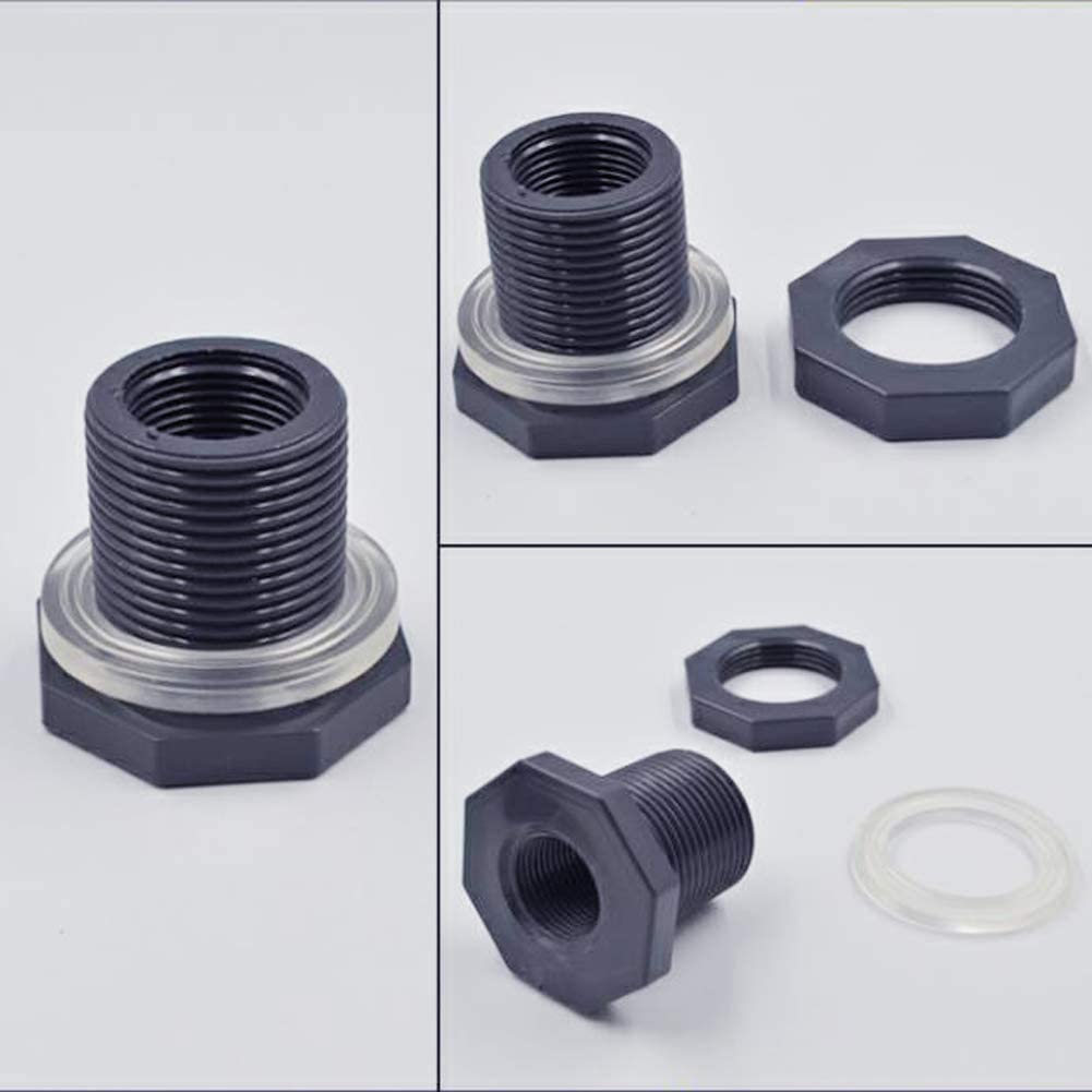 2 Pcs 3/4 Inch PVC Bulkhead Fitting Water Tank Connector + 4 mm Thick Silicon Seal Gasket for Rain Barrels, Aquarium,Tubs, Pool