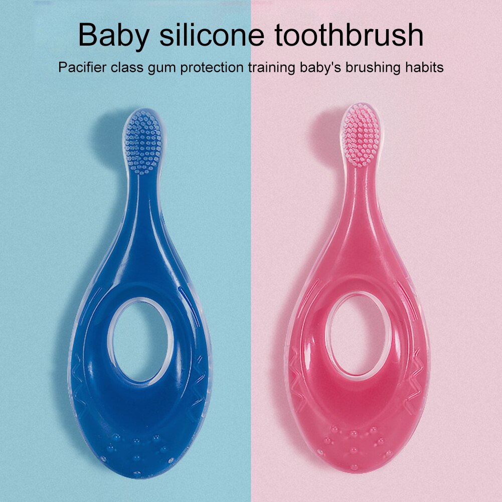 Weiche Silikon Baby Zahnbürste freundlicher Nette Ausbildung Kurz Griff Oral Reinigung Zahn Kleinkind Kleinkind Mit Schallwand 2 in 1 Gummi pflege