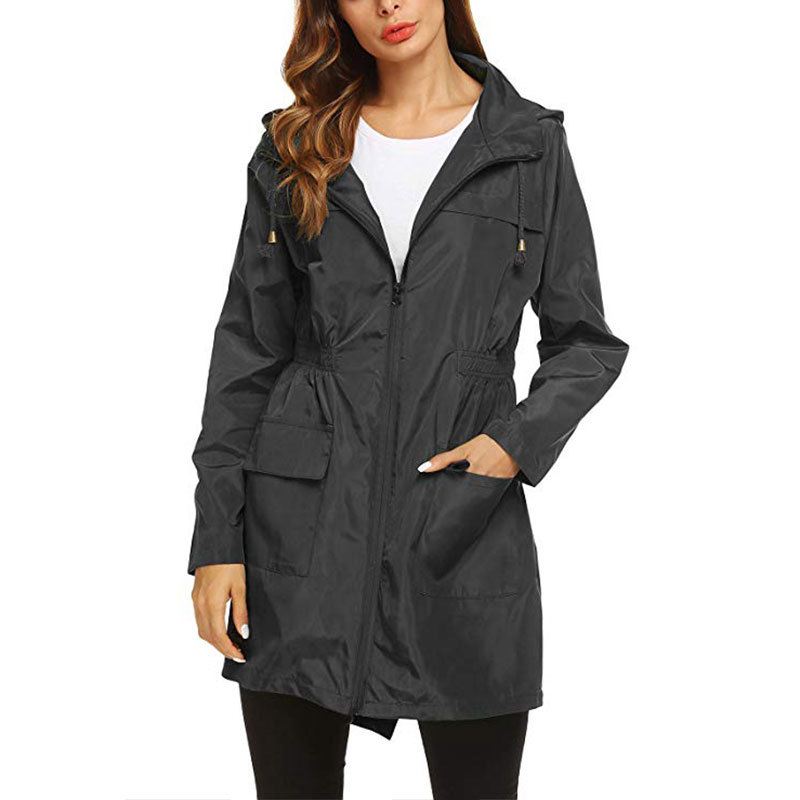 Trench manteau à capuche pour femmes femmes imperméable à l'eau léger imperméable dames coupe-vent en plein air mince alpinisme Sport Outwear automne: Black / M