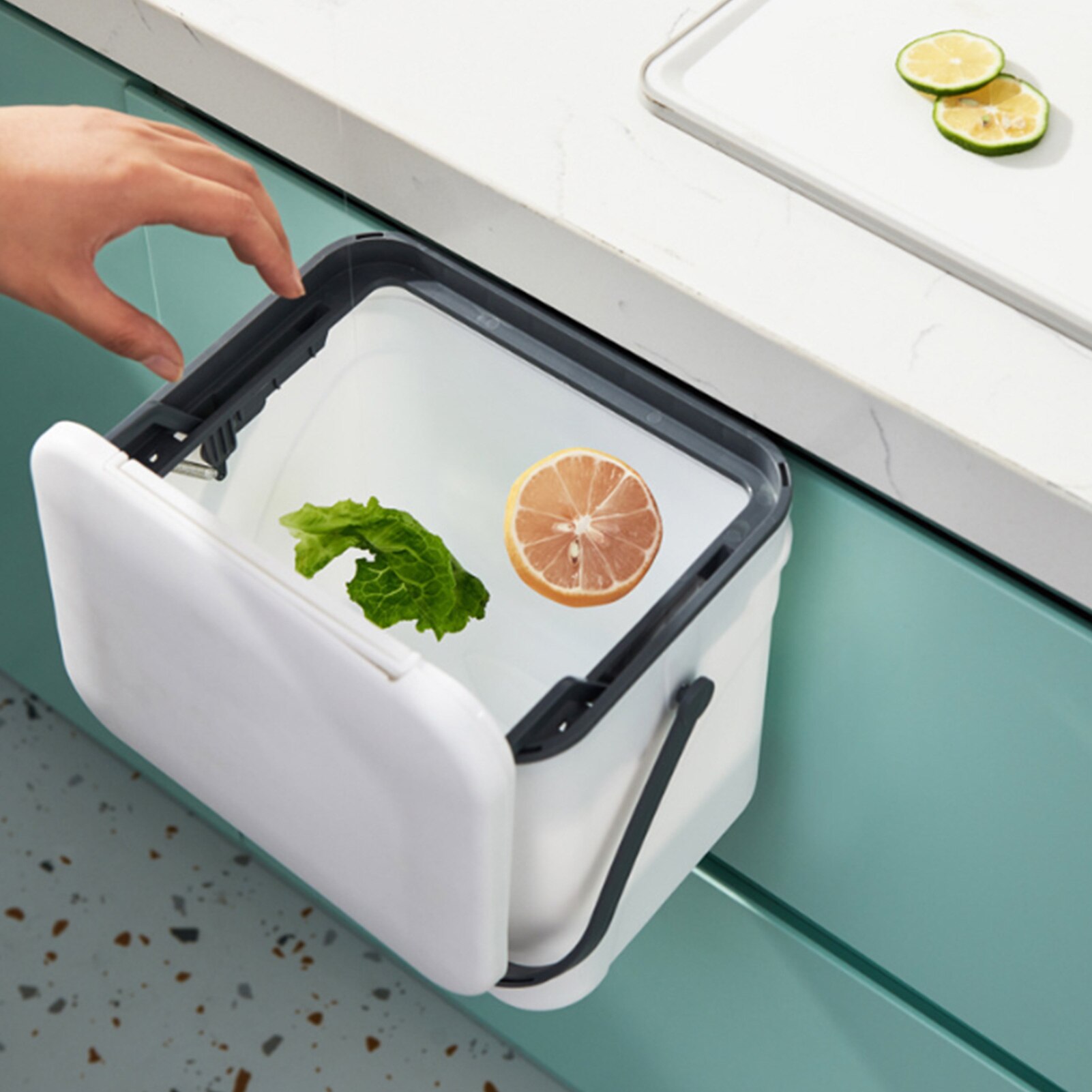 Kitchen Hanging Sliding Lid Plastic Trash Can Wide Opening Durable Gabage Can Household Trash Basket Household Trash Can Bin