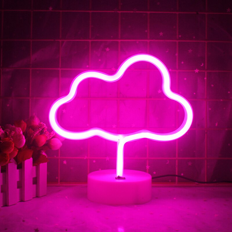Wanxing Pink Clouds Shaped With Base Neon Sign Battery Powered Table Neon Night Light Lamp For Bedroom Desk Kids Room Decor