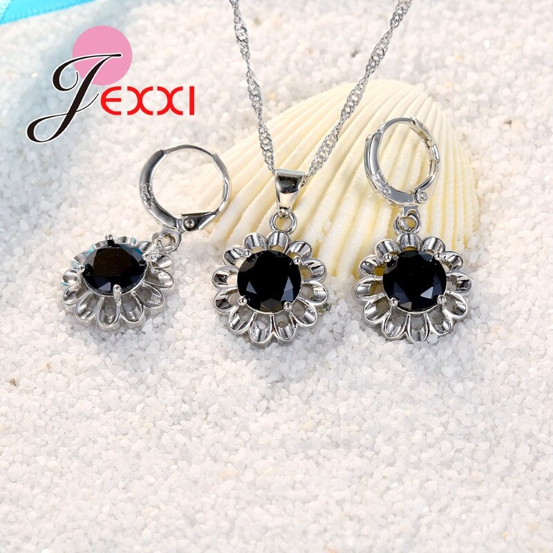 Zonnebloem Eeuwige Liefde 925 Sterling Zilveren Sieraden Set Voor Bruiloft Crystal Maxi Ketting Oorbellen Set Voor Vrouwen Bijoux