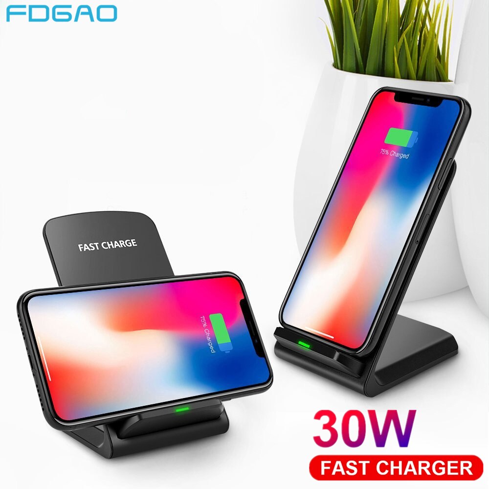 FDGAO 30W Qi Wireless Charger For iPhone 12 Pro Max 11 XS XR X 8 Samsung S20 S10 Note 20 10 USB C Induction Fast Charging Stand