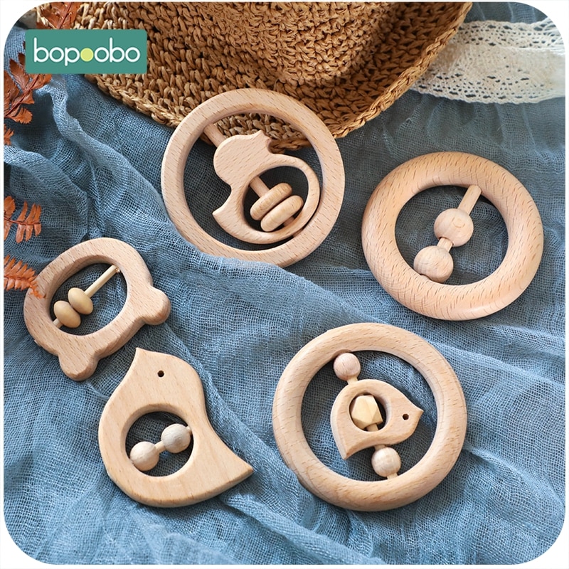 1 Pc Baby Speelgoed Houten Bijtring Food Grade Materiaal Baby Rammelaar Hout Ring Baby Bijtring Wieg Mobiele Peuter Speelgoed Baby rammelaar Voor Kids