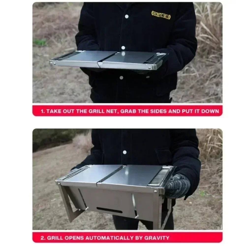 Utomhusgrill i rostfritt stål för hemmabruk och utomhusgrill med kol, rökfri, bärbar och hopfällbar grill