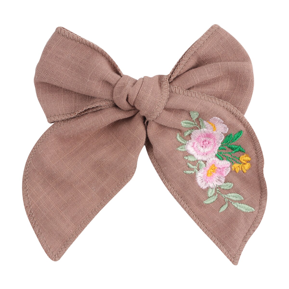Flower Embroidery Bows Hair Clips For Kids Girls Boutique Handmade Hairpins Barrettes Headwear Hair Accessories: brown