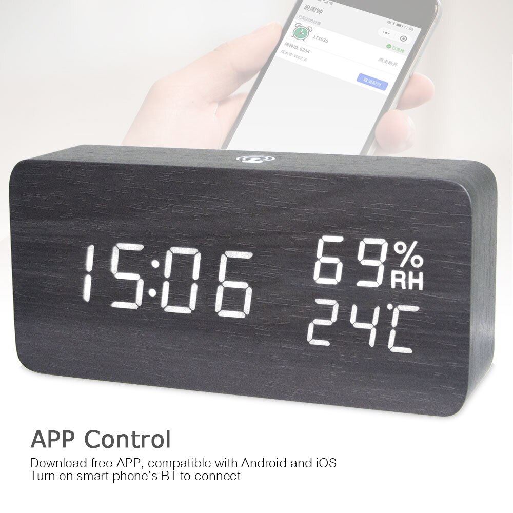 Led Houten Digitale Wekker Voice Control Temperatuur Display Backlight Elektronische Usb/Aaa Aangedreven Klok Tafel Voor Home Decor
