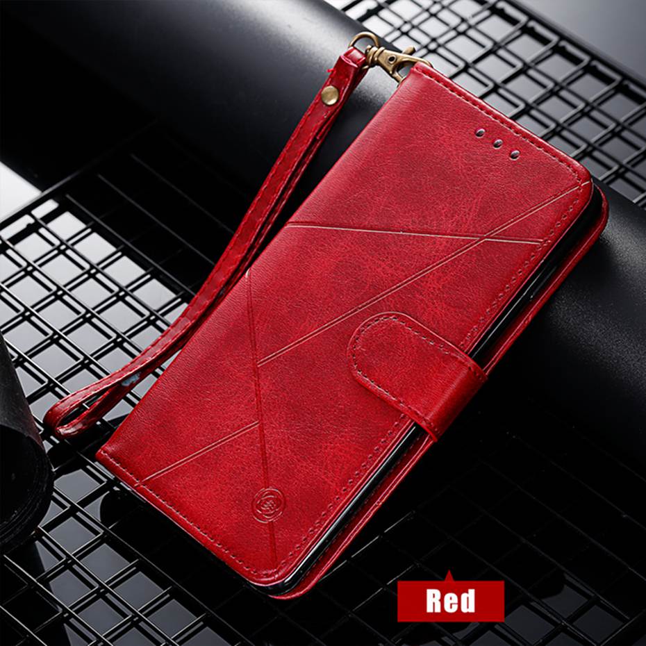 3D Ruit Leather Flip Case Voor Samsung Galaxy J4 Telefoon Case Voor Samsung Galaxy J4 J400F J400 SM-J400F case Back Cove: Red