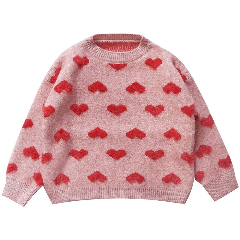 Baby Girls Sweater Spring Autumn Kids Cute Heart Print Knitwear Girls Pullover Sweater Knitted Sweater Children's Clothing