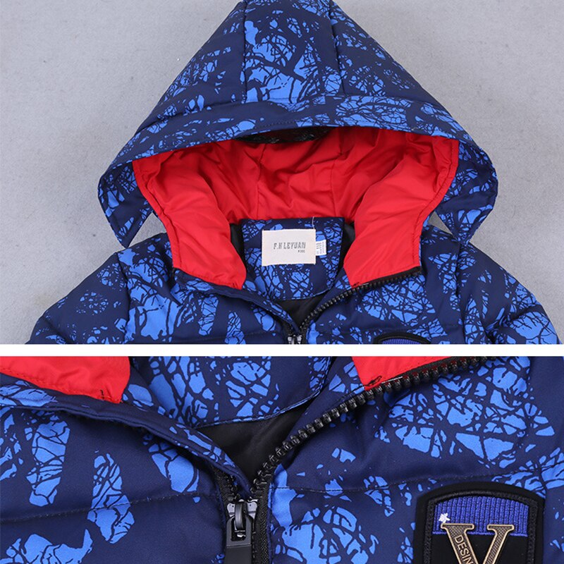 LZH Herbst Winter Mitte-Länge Blau aufbringen Baumwolle Mantel Mit Kapuze freundlicher Unten Jacke lässig Buchstaben Jacke Für EINE Jungen 3-10Y