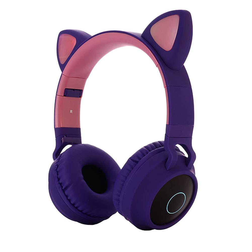 Bluetooth Stereo Kopfhörer Nette Katze Ohr Kopfhörer Blinkende Leuchtende kopfhörer Gaming Headset Kopfhörer LED licht Für PC Mädchen: purple