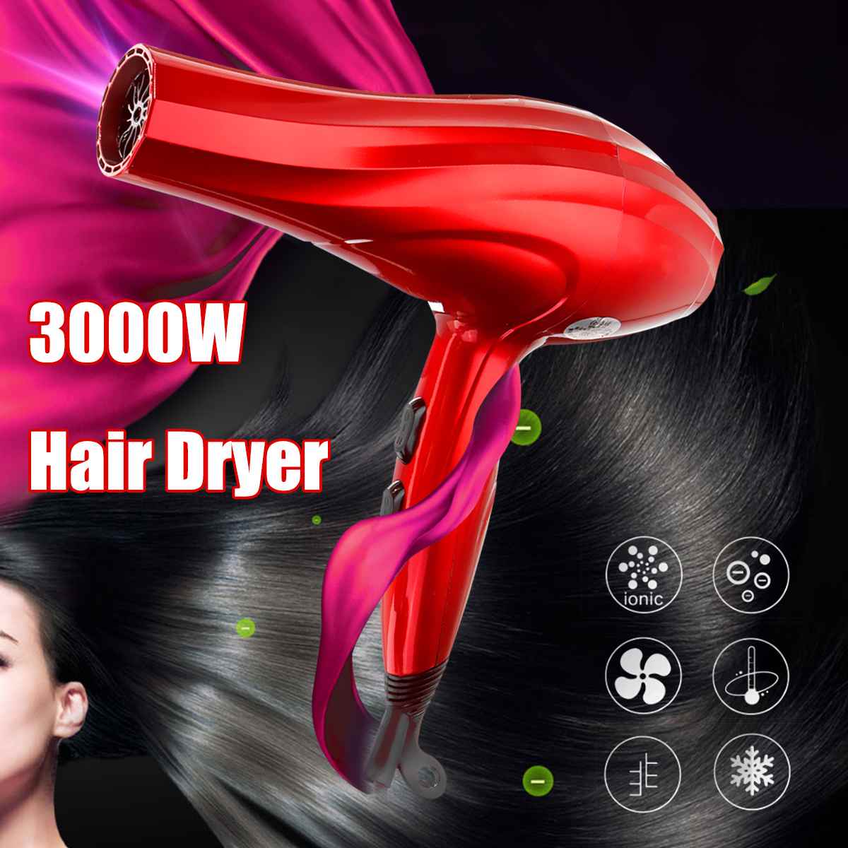 220V 3000W Electric Hair Blow Dryer Blower Diffuser Salon Styling+Nozzles High Power Hair Blow Dryer for Home Hotel