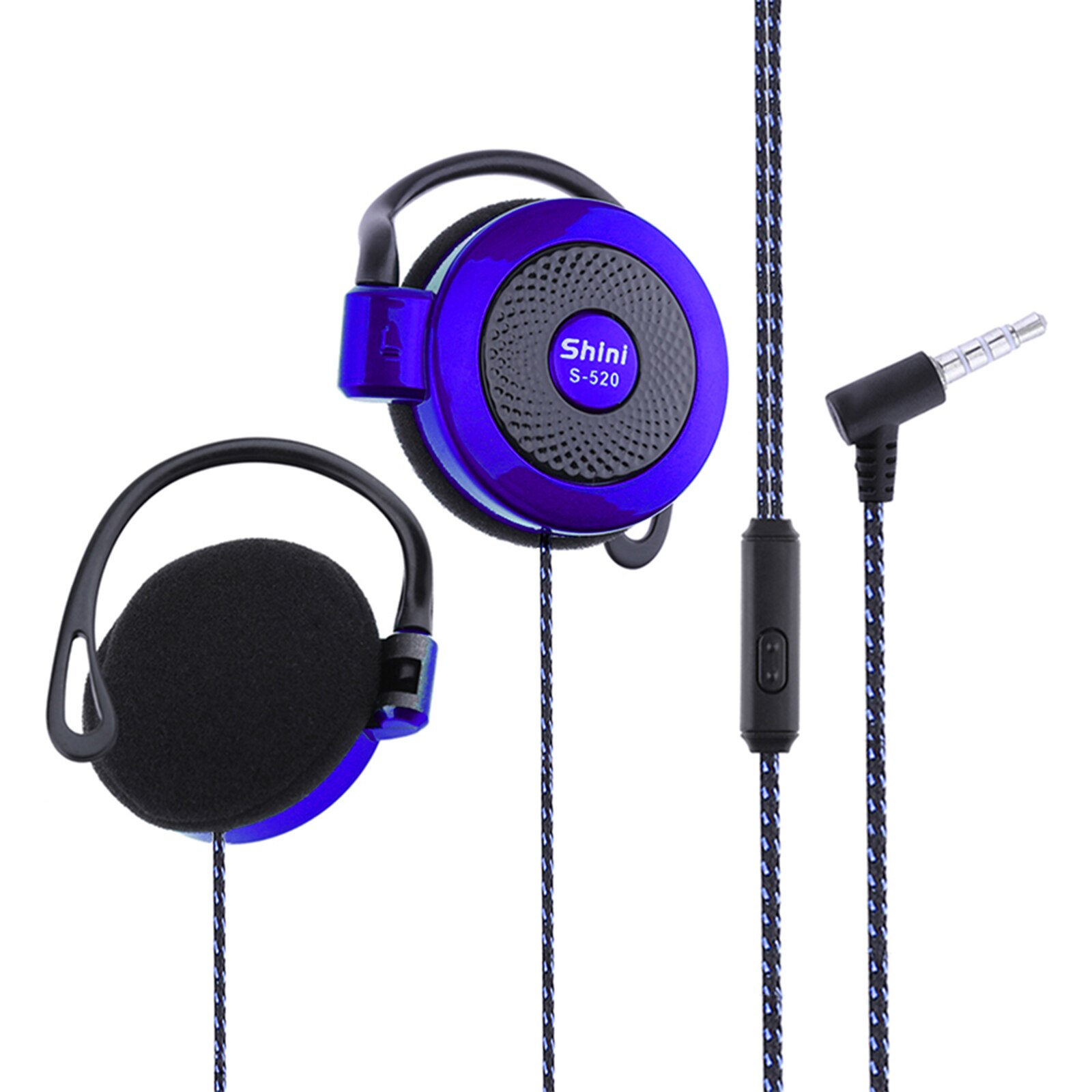 SHINI S520 3.5mm Wired Headset Ear Hook Headsets Stereo Game Sports Headphone with Mic for Phone: Blue