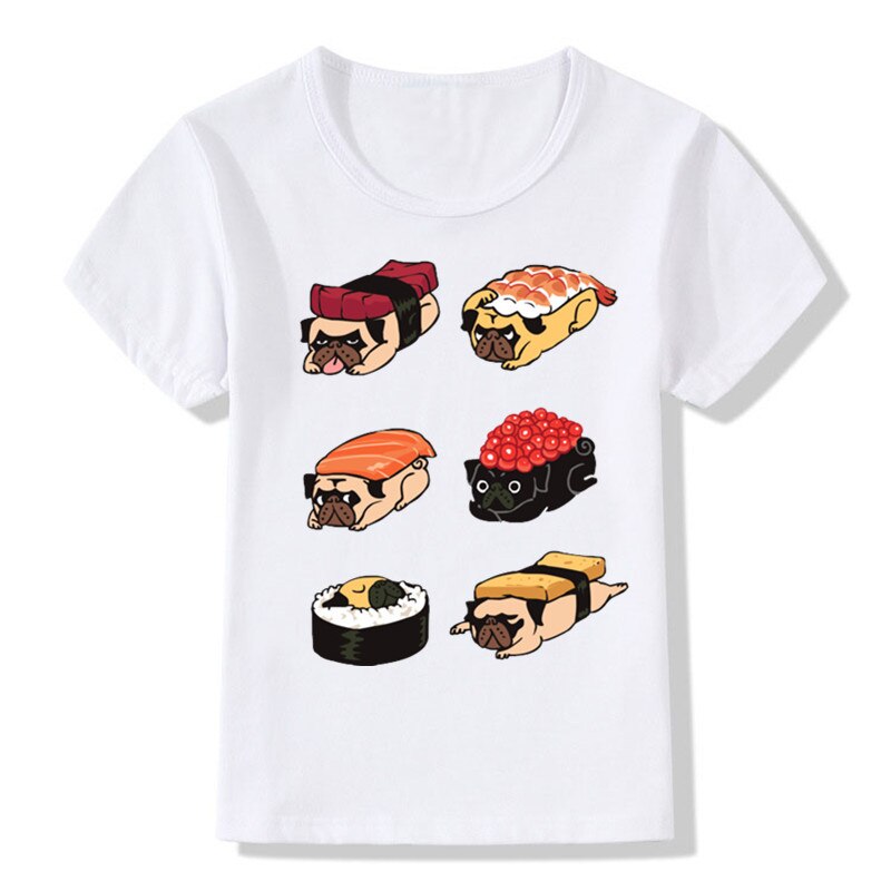 2019 crianças engraçado impressão pug camiseta crianças menino menina bebê manga curta verão sushi cão dogtato t camisa novidade topos t, ooo2301: 9 T