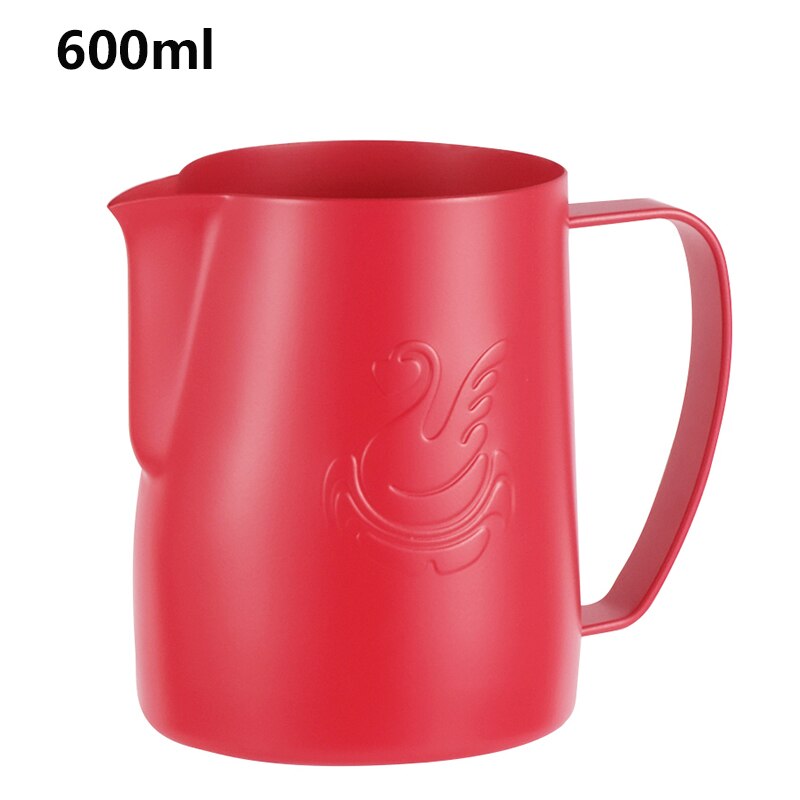 JIBBI Milk Steaming Frothing Pitcher Stainless Steel Non-Stick Milk Jug Pull Flower Cup Perfect for Coffee Cappuccino Latte 600: Red teflon