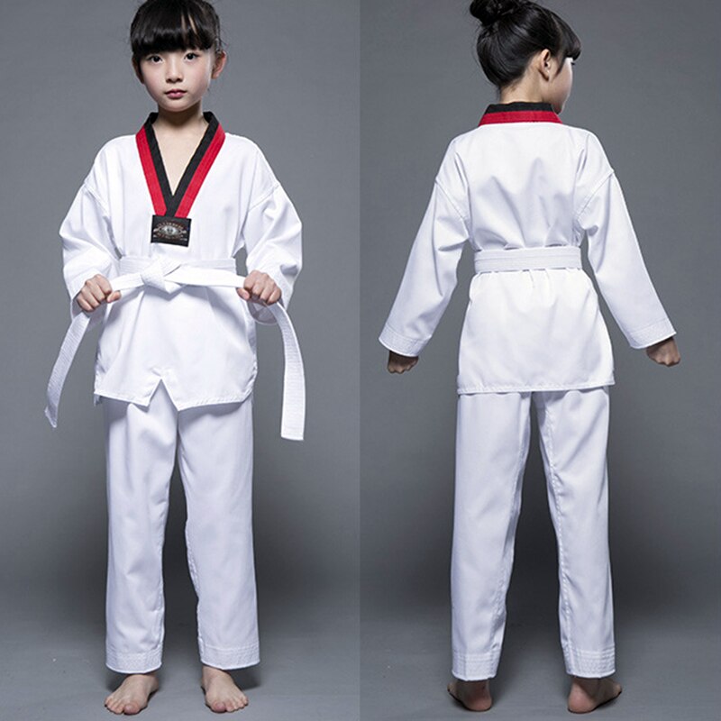 White Taekwondo Karate Uniform Belt Suit TKD Dobok Taekwondo Clothes Unisex Children Adult Judo Sports Team Training Performance