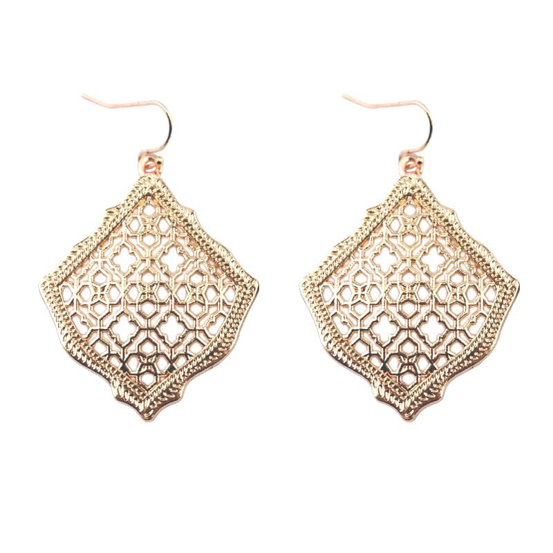 Boucles d'oreilles en filigrane du maroc pour femmes, en forme de goutte d'eau, carrées, ajourées, de fête des mères: Gold