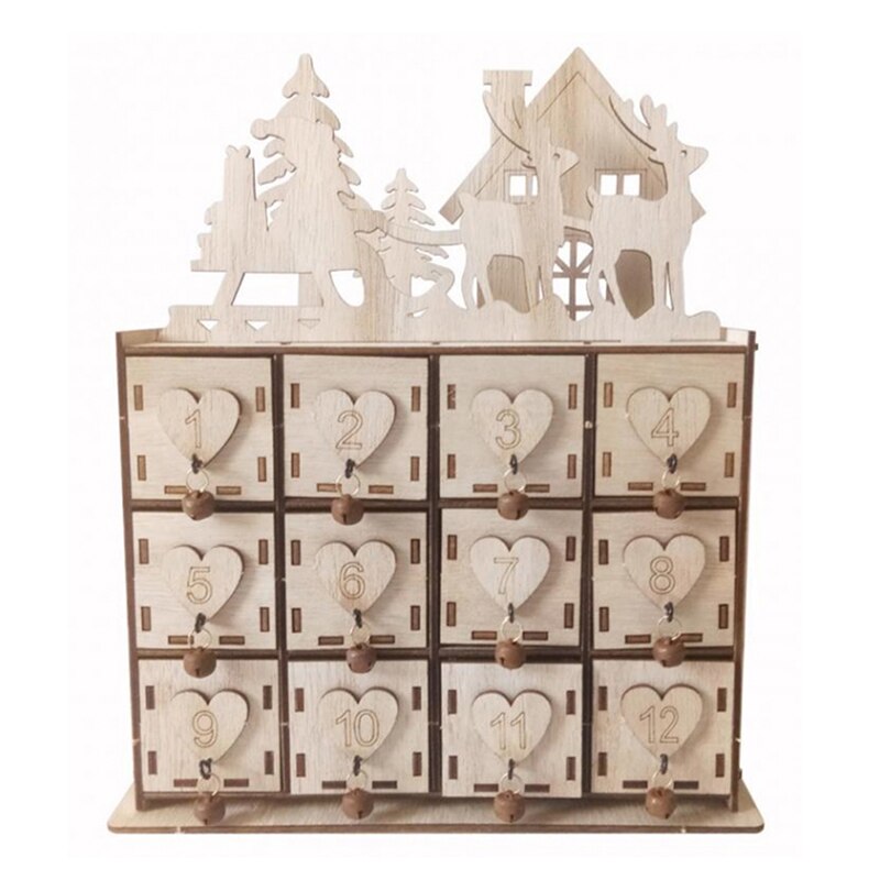 Trä jul adventskalender med 24 lådor hus inredning gör det själv bröllop ornament smyckeskrin jul nedräkningskalender
