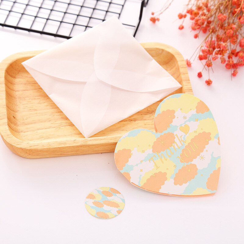 10pcs/set greeting card blessing language cardheart-shaped folding message card birthday business card: Thank you(10pcs)
