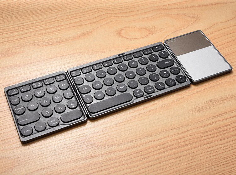 Bluetooth Keyboard Three Foldable Wireless Touch Control Keyboard Mobile Phone Tablet Mini Keyboard with Touchpad: Black