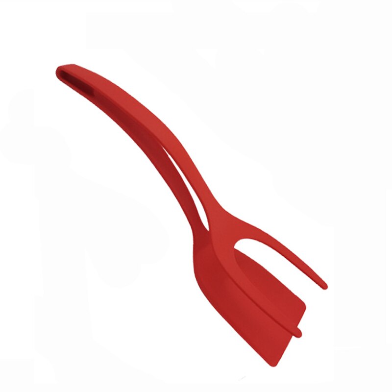 Multifunctional 2 in 1 Non-Stick Toasted Bread Clamp Egg Turners Cooking Tongs Gadgets For Kitchen Utensils Silicone Spatula: Red
