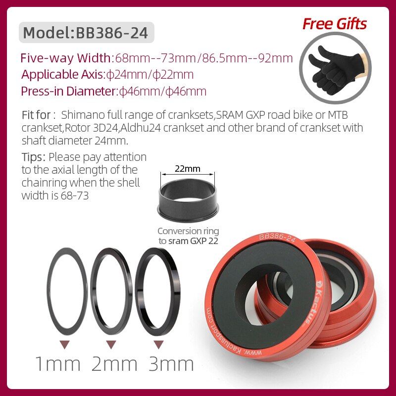 Trapas Keramische Lager Fit Voor Shimano Sram Gxp Rotor Aldhu Crankstellen 24Mm As Pressfit 46Mm BB386-24(22) bike Frame: BB386-24 Red