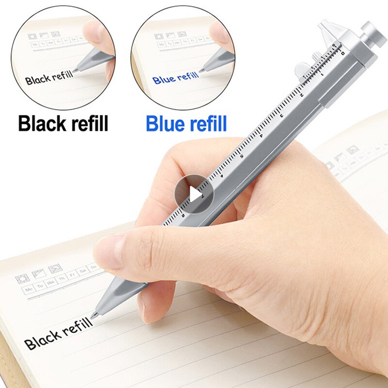 Vernier Caliper Tool Ballpoint Pen Silver Vernier Caliper Multifunction Pen School Marker Pen 0-100MM Measuring